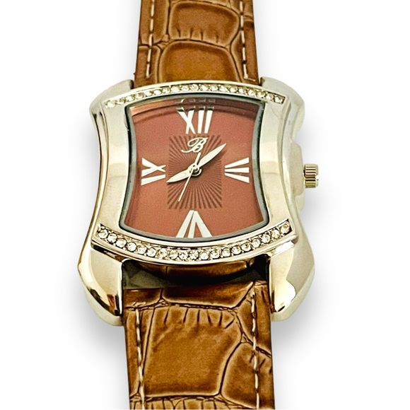 Watch Womens Designer Watch BURGI Rhinestone Brown Leather Wristwatch - Picture 3 of 16